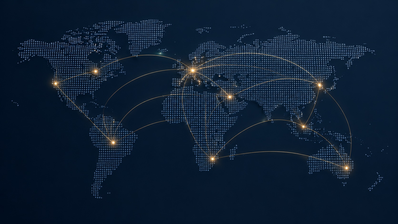 Abstract navy world map with glowing connection points